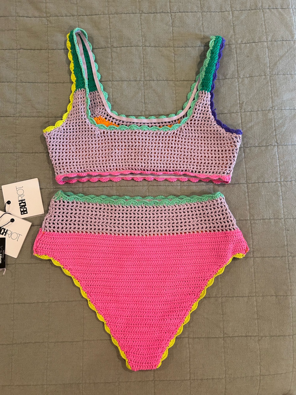 Beach Riot Crochet Bikini Set in Orange, Pink, Lavender & Green - Picture 2 of 4